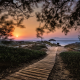 island, path, walkway, beach, sunset, sea, greece, sand, landscape, nature wallpaper