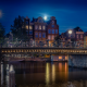 Amsterdam, bridge, lights, canal, moon, building, house, urban, city, Netherlands wallpaper