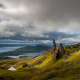 Old Man of Storr, Scotland, island, Skye, sea, lake, mountains, clouds, grass, nature wallpaper