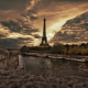 Paris, France, Eiffel Tower, city, river, clouds, overcast, hdr wallpaper