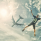 skydiver, sports, jumping, airplane, sky, clouds wallpaper