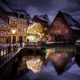 Christmas, France, landscape, city, canal, house, winter, snow wallpaper