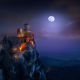 San Marino, landscape, nature, fortress, castle, moon, starry night wallpaper