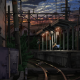 anime, girls, train station, night wallpaper