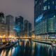chicago, USA, city, night, river, reflection, building wallpaper