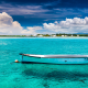 mauritius, island, tropics, sea, boat, clouds, turquoise, water, ocean, nature wallpaper