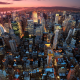 manhattan, new york, skyscrapers, city, sunset wallpaper
