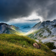 mount pilatus, switzerland, mountains, clouds, ibex, nature, landscapes, paragliding, valleys, grass wallpaper