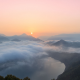 sunrise, south korea, clouds, mountains, lake, nature, mist, forest wallpaper