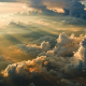 clouds, sun rays, sunset, aerial view, nature, sky wallpaper