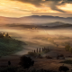 fog, sunrise, mist, tuscany, italy, field, nature wallpaper