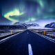 vatnajokull national park, iceland, northen lights, road, snow, nature wallpaper