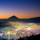 mount fuji, japan, nature, mountains, hill, mist, long exposure, city, lake wallpaper