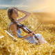 field, women, outdoors, violin, hay wallpaper