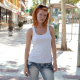 mia sollis, redhead, women, outdoors, street, jeans, tank top wallpaper