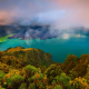 rinjani volcano, lombok, mount rinjani, nature, lake, turquoise, water, forest, mountains, clouds, i wallpaper