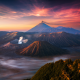 bromo, volcano, java, indonesia, sunrise, fog, mountains, nature wallpaper