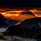 dolomites, alps, landscape, nature, sunrise, mist, fog, mountains, sun rays wallpaper