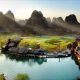 shi wai tao yuan, guilin, china, river, mountains, lights, valley, landscape, nature wallpaper