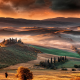 tuscany, italy, fog, sunrise, valley, field, hill, nature, landscape wallpaper