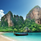 krabi, thailand, long-tail boat, ruea hang yao, beach, sea, sand, boat, nature, mountains wallpaper