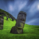 moai, sculpture, starry night, grass, moonlight, easter island, rapa nui, chile, nature wallpaper