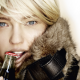 women, blonde, blue eyes, Coca-Cola, fur, biting, face, Sasha Pivovarova wallpaper