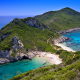 cape arilla, kerkira, corfu, greece, nature, beach, sea, hill, summer, boat, sand, island wallpaper