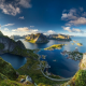 norway, mountains, town, fjords, nature, sea, lofoten islands wallpaper