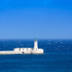 mediterranean sea, lighthouse, sea, horizon, blue sky, waves, nature wallpaper