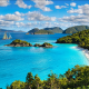 trunk bay, virgin islands national park, virgin islands, sea, island, landscape, clouds, nature, tropical, beach, yacht, ship wallpaper