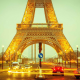 eiffel tower, night, lights, street, cars, city, paris, france wallpaper
