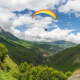 paragliding, sport, extreme, selfie under the dome, mountains, clouds wallpaper