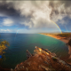 olkhon, baikal, island, rainbow, nature, russia, lake, clouds wallpaper