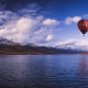 mountains, clouds, lake, hot air balloon, iceland, nature wallpaper