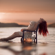 girl, chair, water, sitting, redhead, sunset, women wallpaper