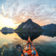 kayak, norway, photo, mountains, extreme, holiday, reflection, nature wallpaper