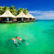 french polynesia, palm trees, people, vacation, holidays, nature, tropics, sea, ocean, water villa, snorkelling wallpaper