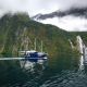 fiordland national park, new zealand, fjord, mountains, waterfalls, ship, nature wallpaper