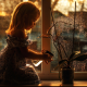 girl, window, flower, light, lily, child wallpaper