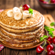 pancakes, banana, cherry, food wallpaper