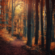 nature, forest, path, fall, landscape, leaves, trees, shrubs, sunlight, fairy tale wallpaper