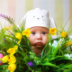 baby, child, cap, bunny, grass, flowers, tulips, eggs, easter, holidays wallpaper