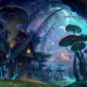fantasy, house, forest, moon, mushroom, art wallpaper