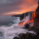 nature, landscape, hawaii, lava, ocean, usa, rock, sunset wallpaper