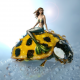 mermaid, ladybug, water drops, drops, graphics, art wallpaper