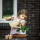 child, girl, house, window, pot, flower, watering can, watering wallpaper