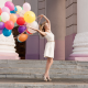 women, girl, balloons, smiling, summer dress wallpaper