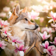 wolf, magnolia, animals, flowers, nature wallpaper