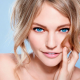 blonde, face, blue eyes, smiling, closeups, Sasha Pivovarova wallpaper
